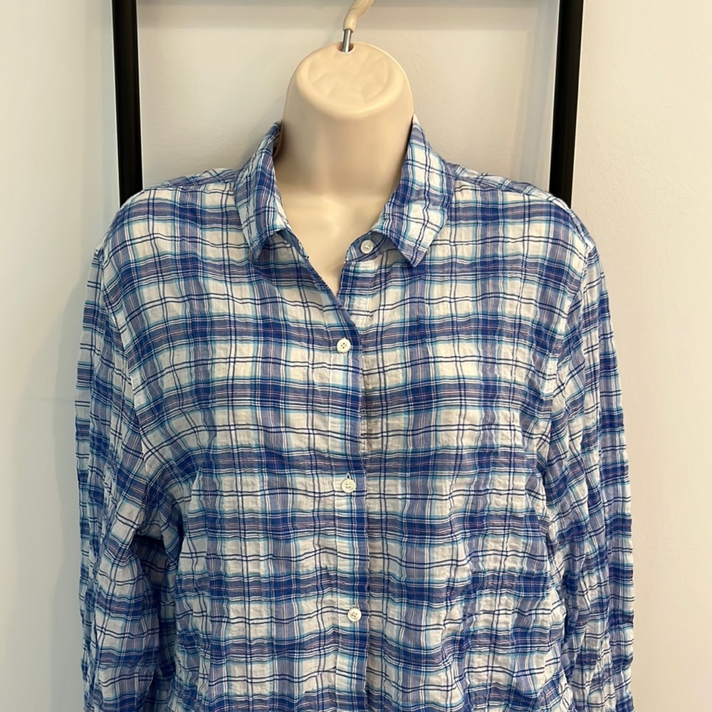J.McLaughlin Women's XL Long Sleeve Cotton Blend Check Shirt  Button Down Class